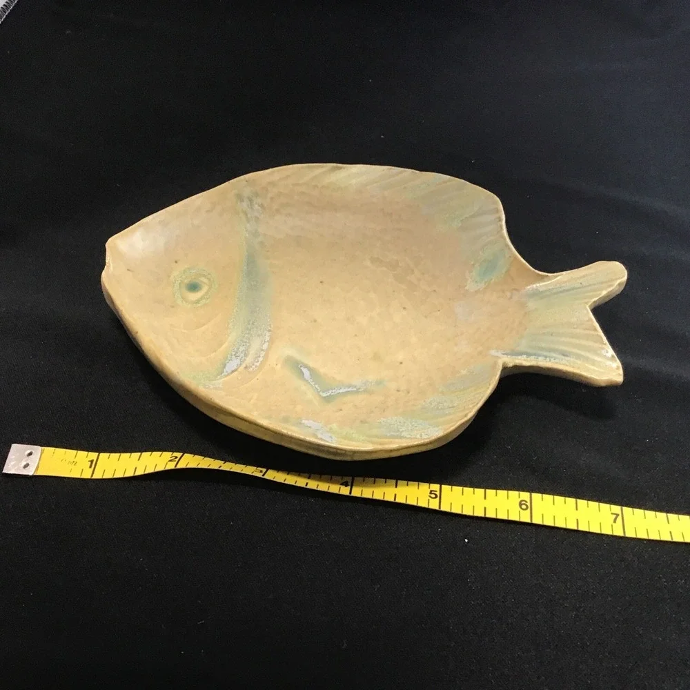 Barn Hill Pottery Chatham Cape Cod Fish Plate Nuetrals Blues Trinket Serving 7